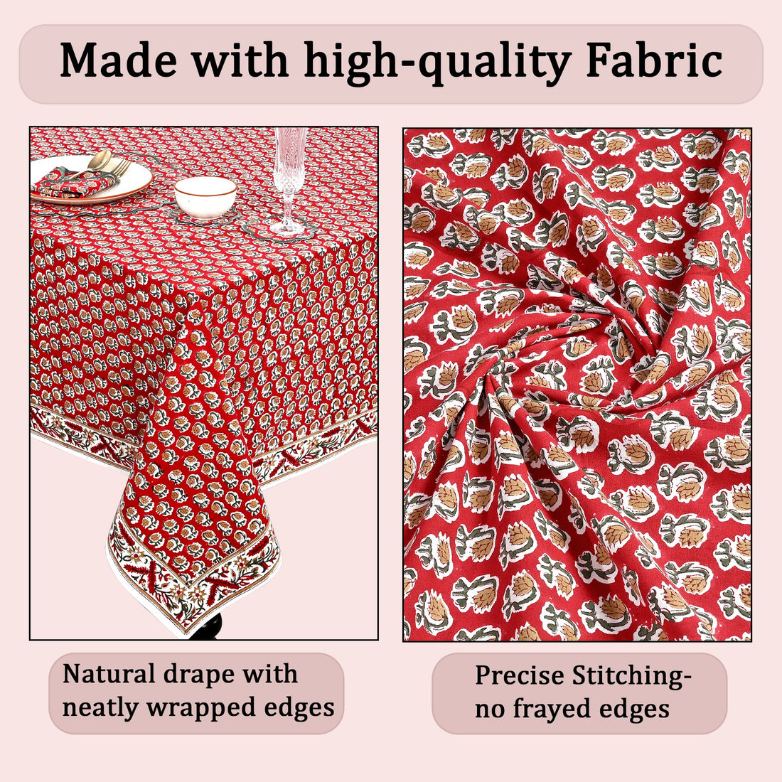 Chocolate Cosmos Red Square & Rectangle Tablecloth Ridhi Block Print