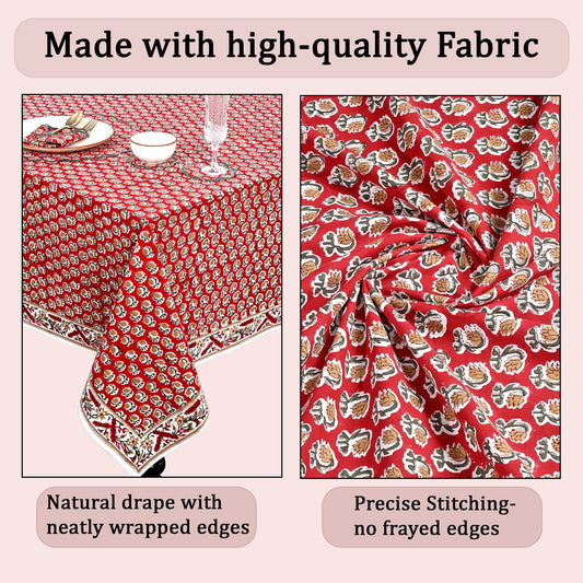 Choclate Cosmos Red Rectangle Tablecloth Ridhi Block Print