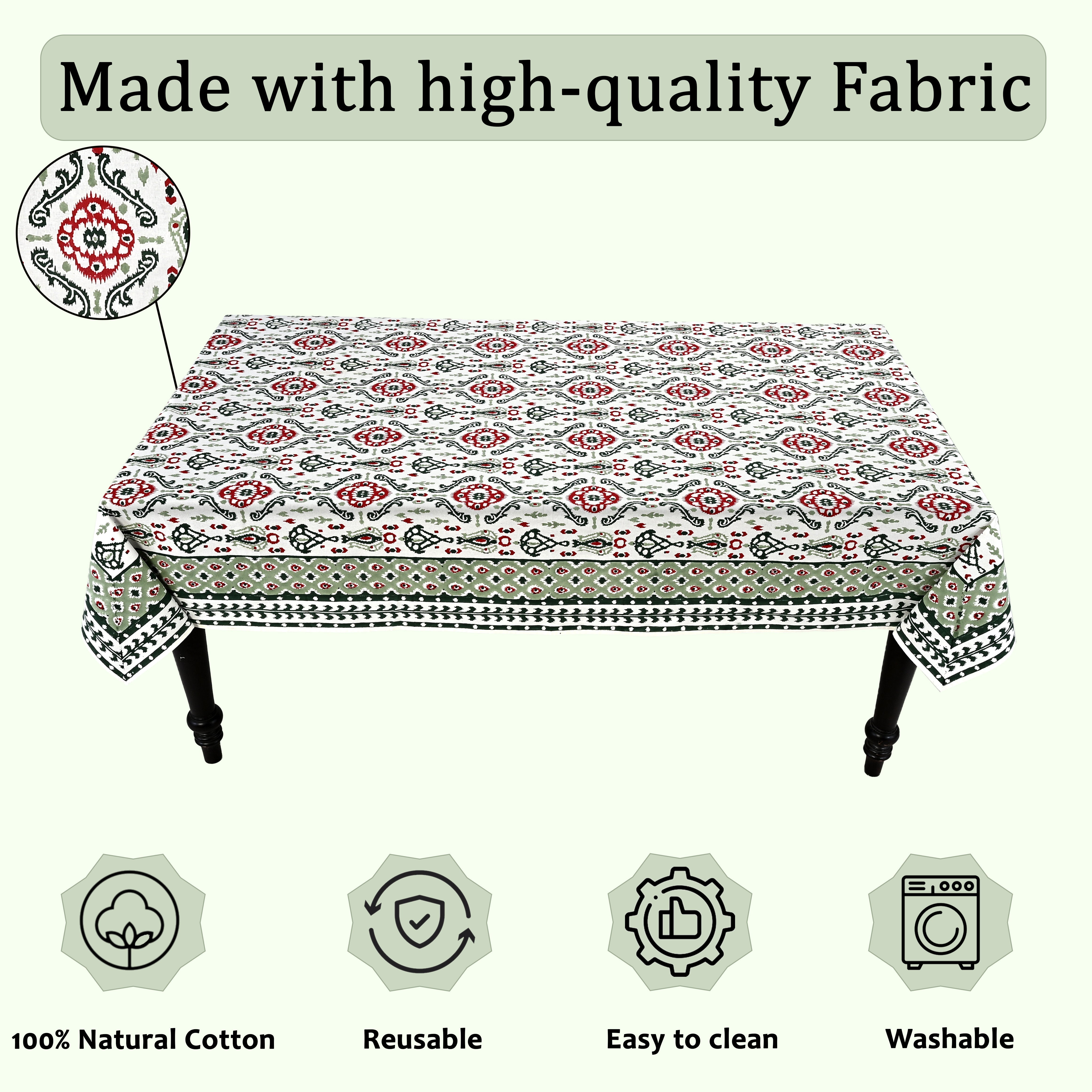 Evergreen Ikat & Red Square & Rectangle Tablecloth Ridhi Block Print