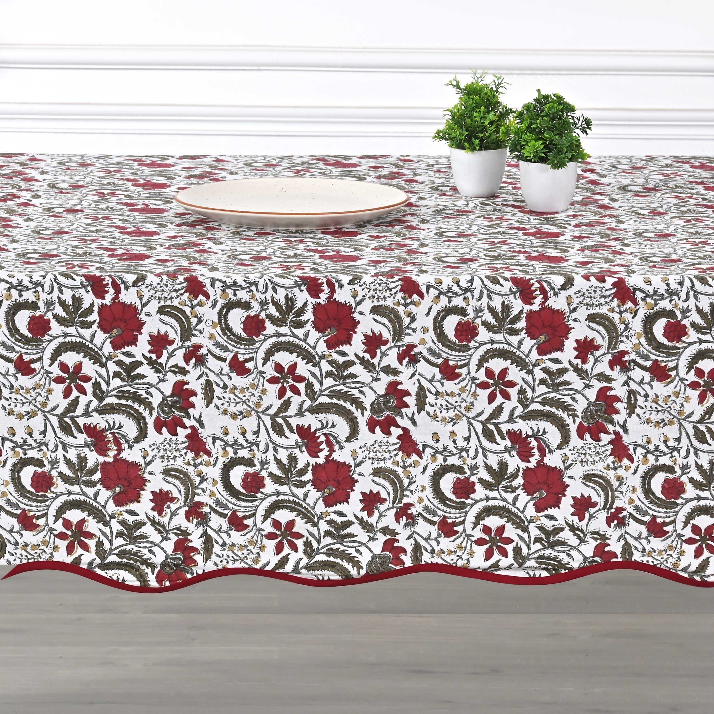 Piping Rectangle Tablecloth - Prune Red Ridhi Block Print