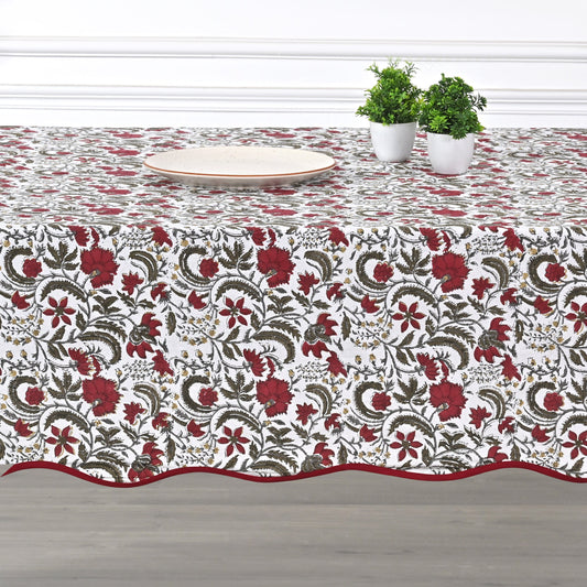 Piping Rectangle Tablecloth - Prune Red Ridhi Block Print