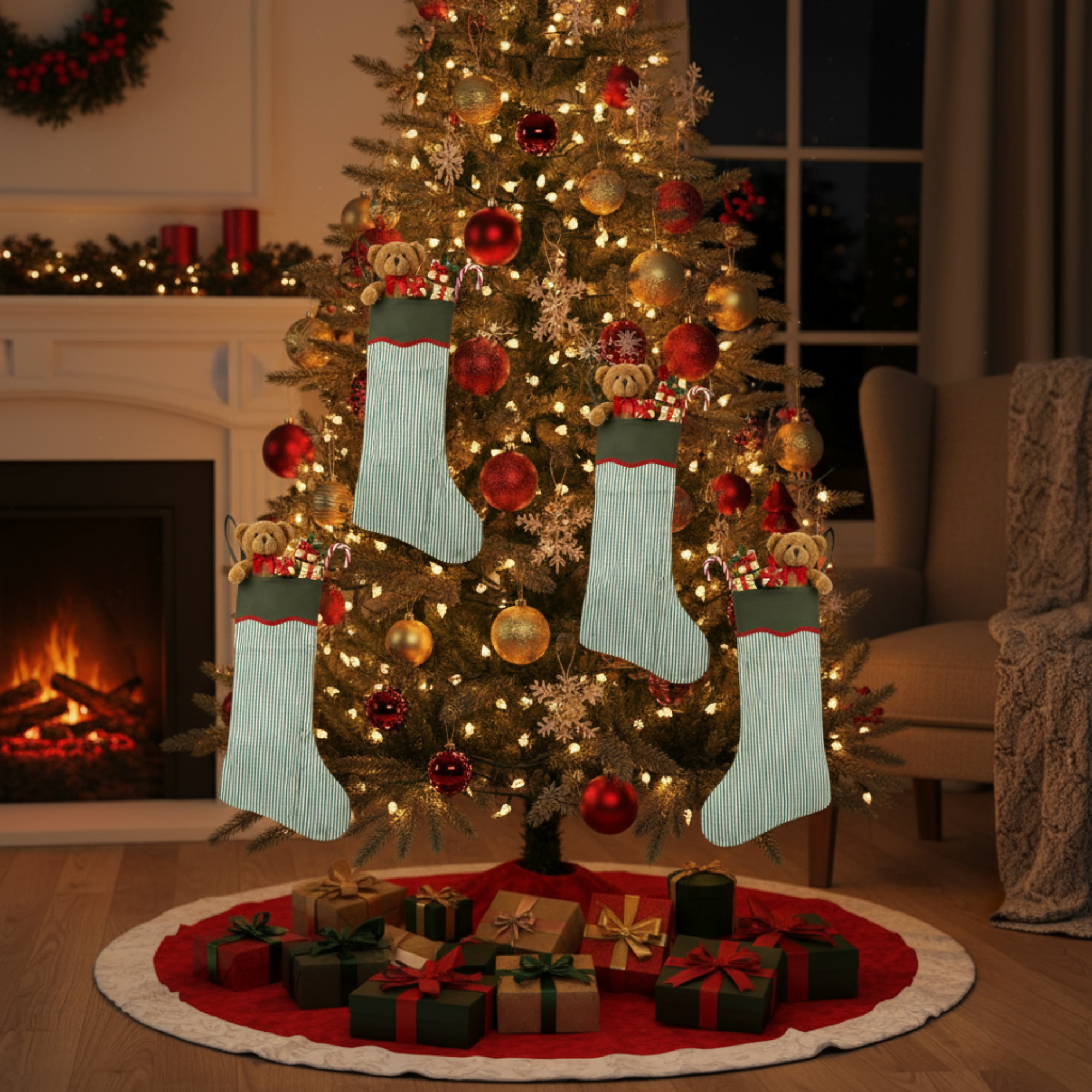 Green Stripes Christmas Stocking