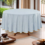 Slate Blue Stripe With Yellow Scallop Pipping Round Tablecloth