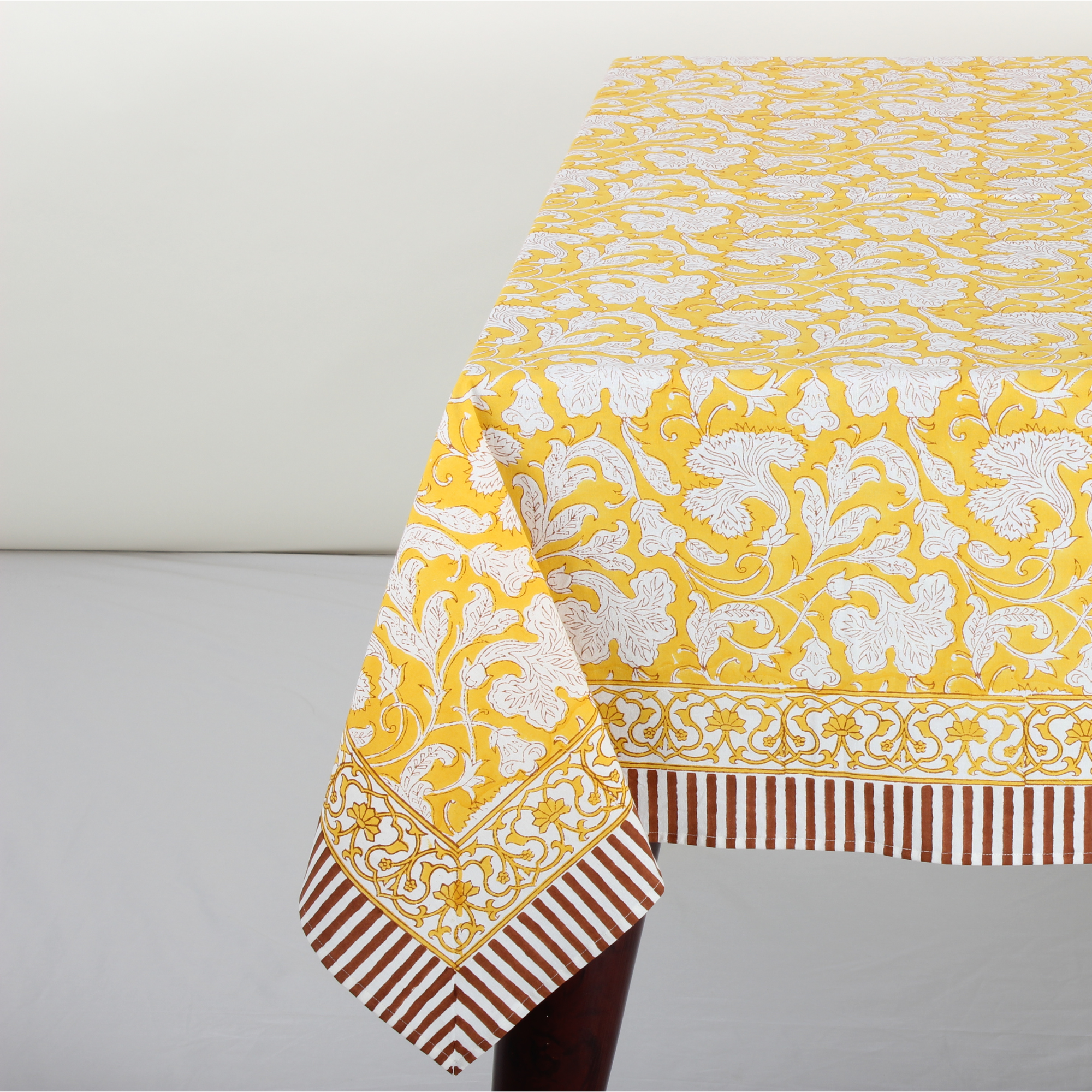 Yellow Leaves Rectangle Tablecloth Ridhi Block Print