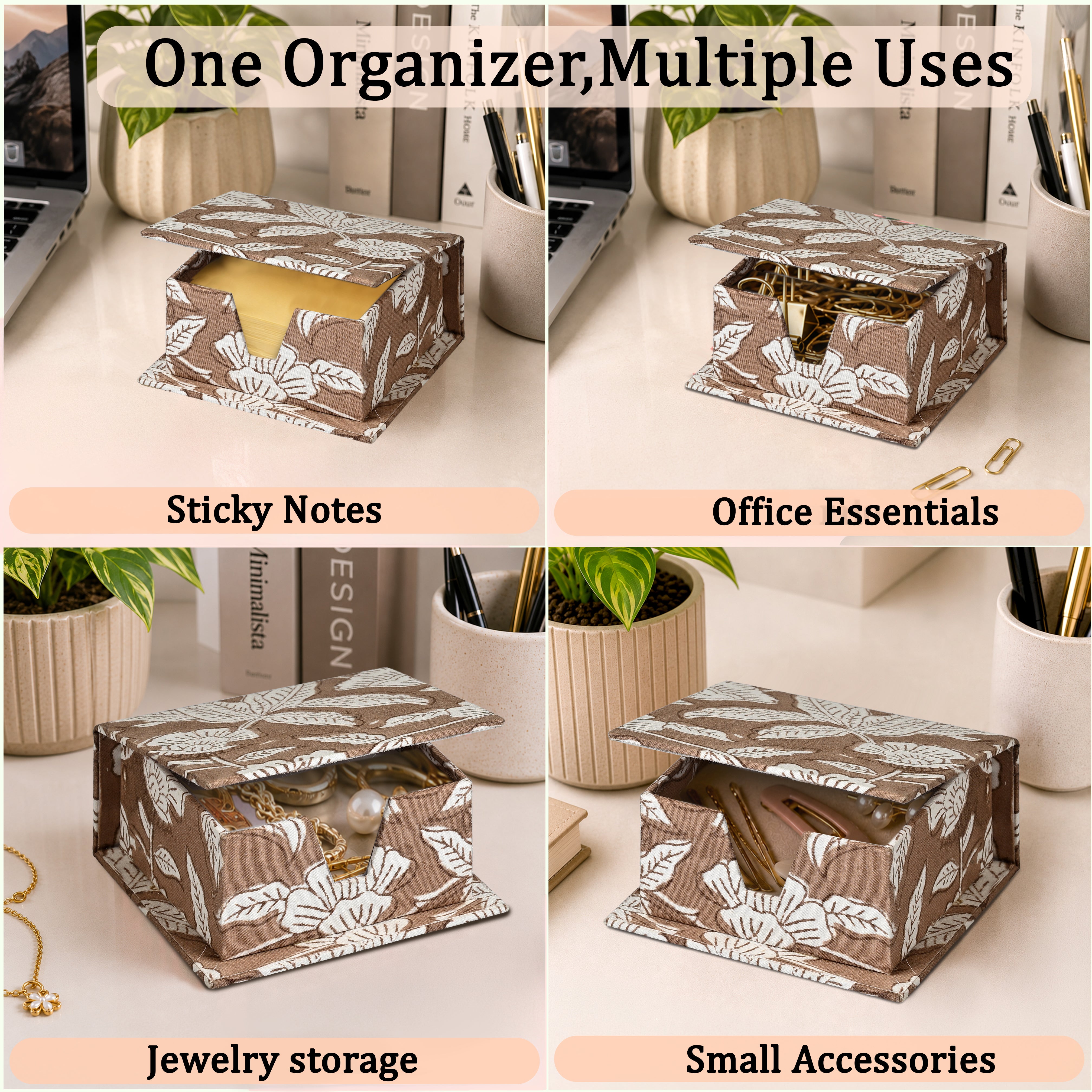Block Print Cotton Sticky Note Holder - Oak Brown RIDHI