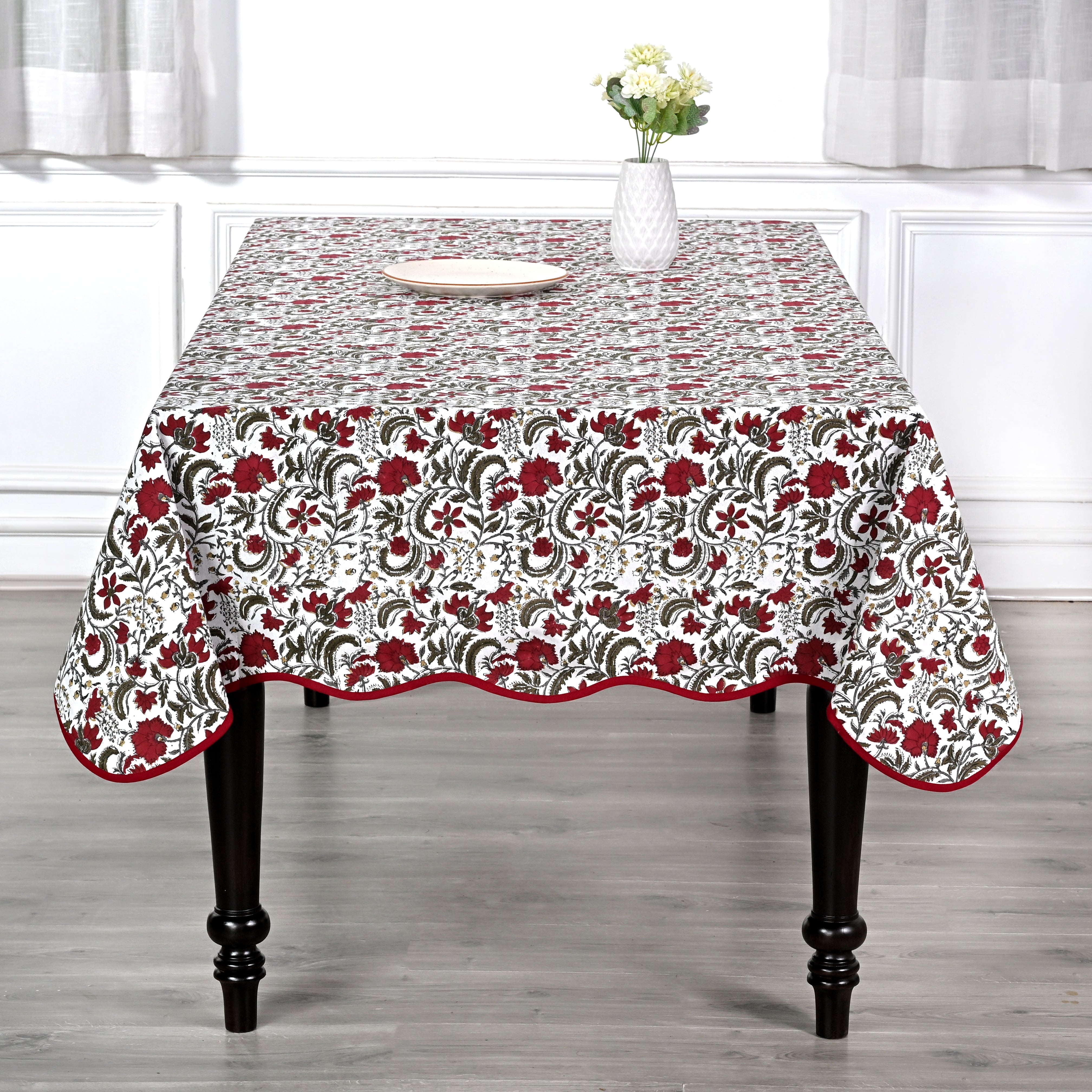 Piping Rectangle Tablecloth - Prune Red Ridhi Block Print