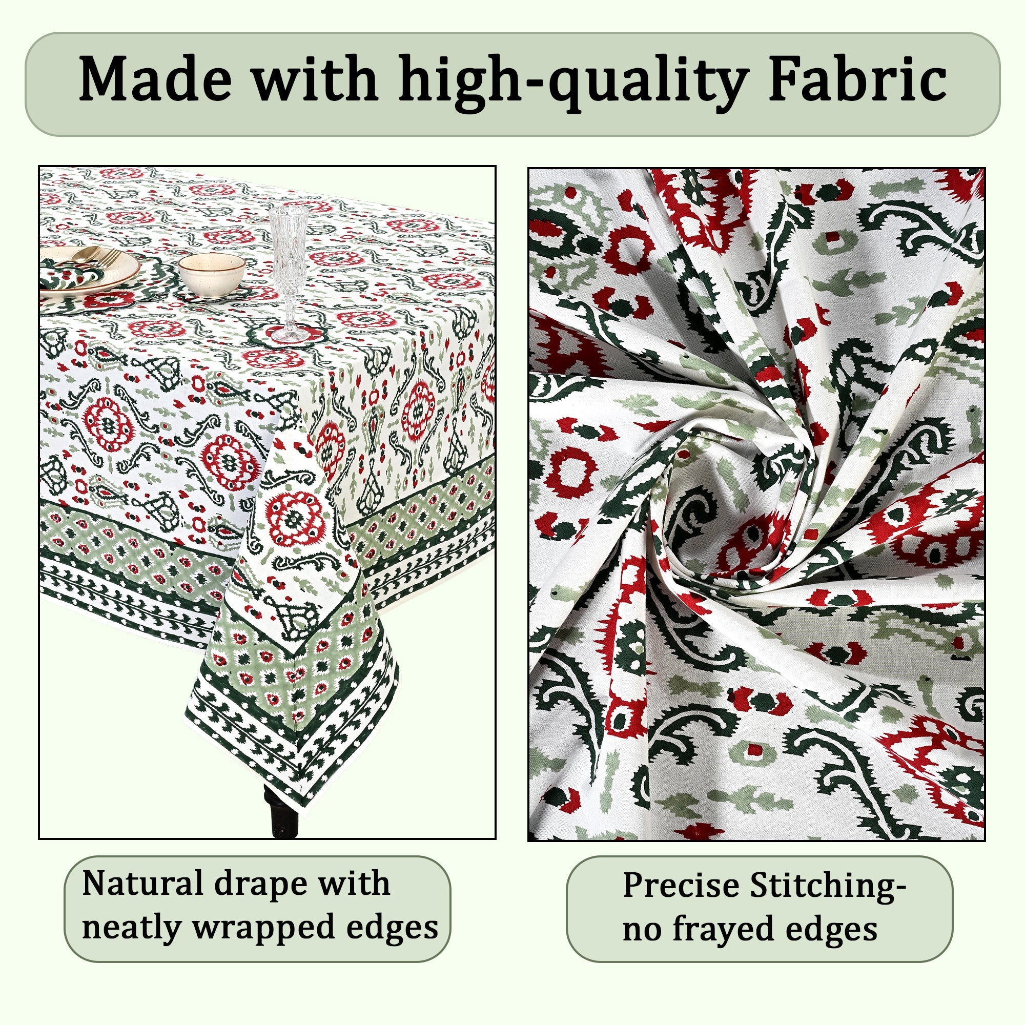 Evergreen Ikat & Red Square & Rectangle Tablecloth Ridhi Block Print