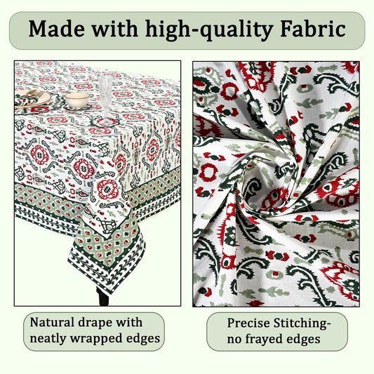 Evergreen Ikat & Red Square & Rectangle Tablecloth Ridhi Block Print
