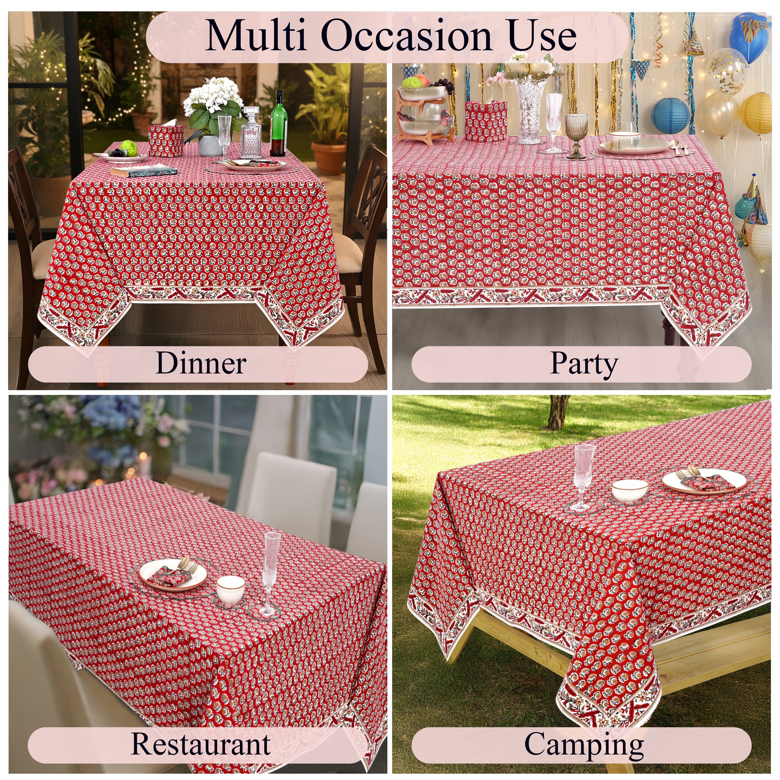 Choclate Cosmos Red Rectangle Tablecloth Ridhi Block Print