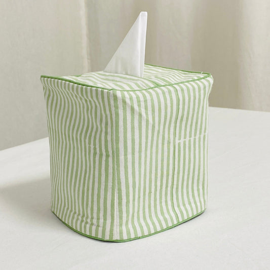 Sage Green Striped Tissue Box Cover Ridhi Block Print