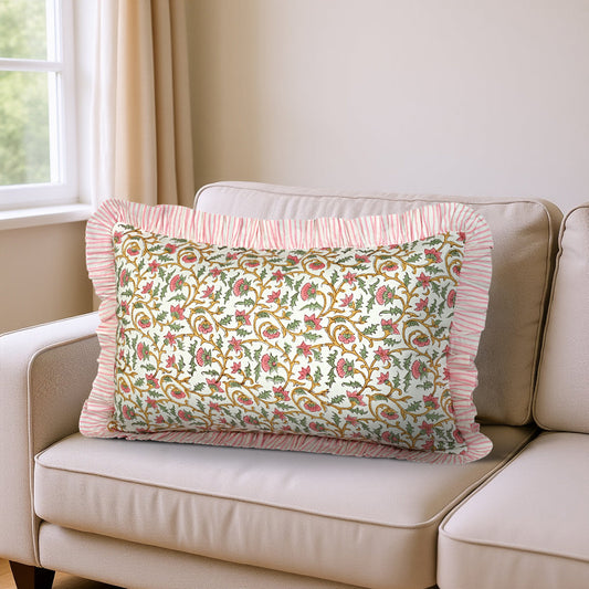 Rose Pink Floral Vine Ruffle Sham Pillow Cover RIDHI
