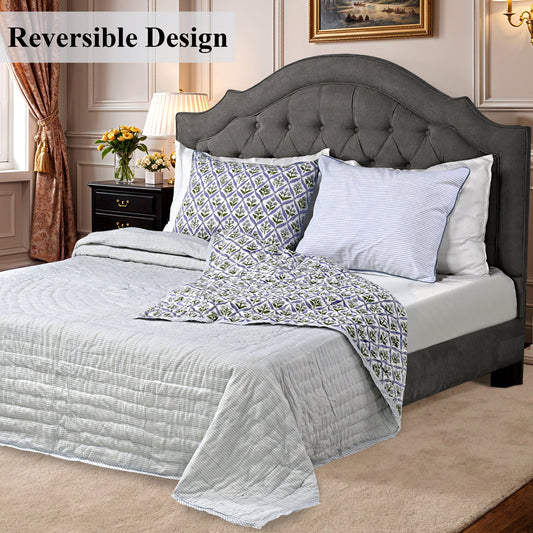 Light Steel Blue Quilt Ridhi Block Print