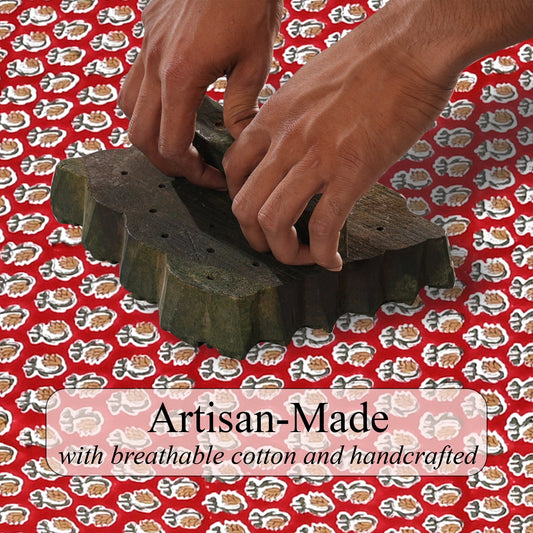 Choclate Cosmos Red Rectangle Tablecloth Ridhi Block Print