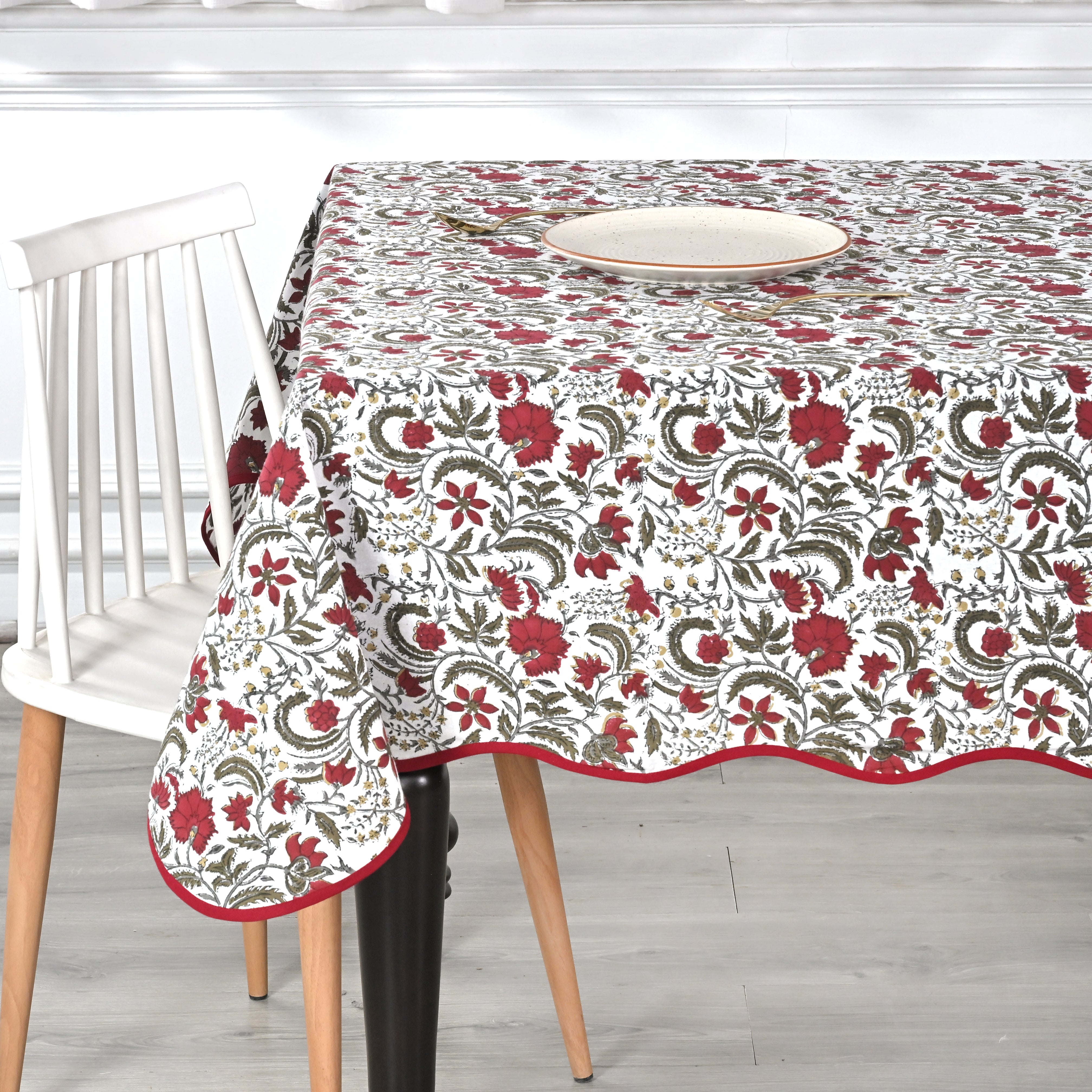 Piping Rectangle Tablecloth - Prune Red Ridhi Block Print