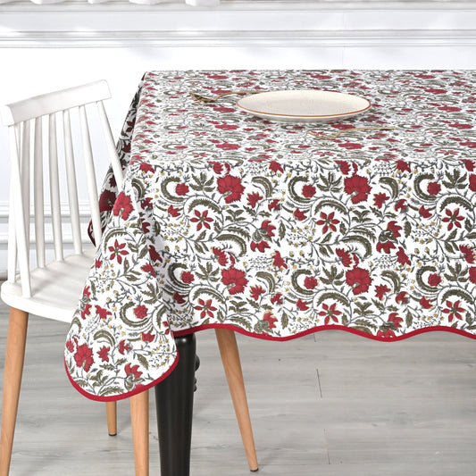 Piping Rectangle Tablecloth - Prune Red Ridhi Block Print