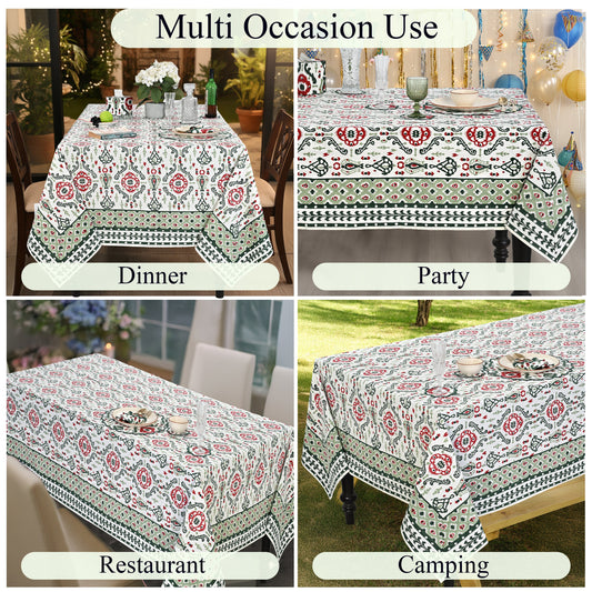 Evergreen Ikat & Red Square & Rectangle Tablecloth Ridhi Block Print