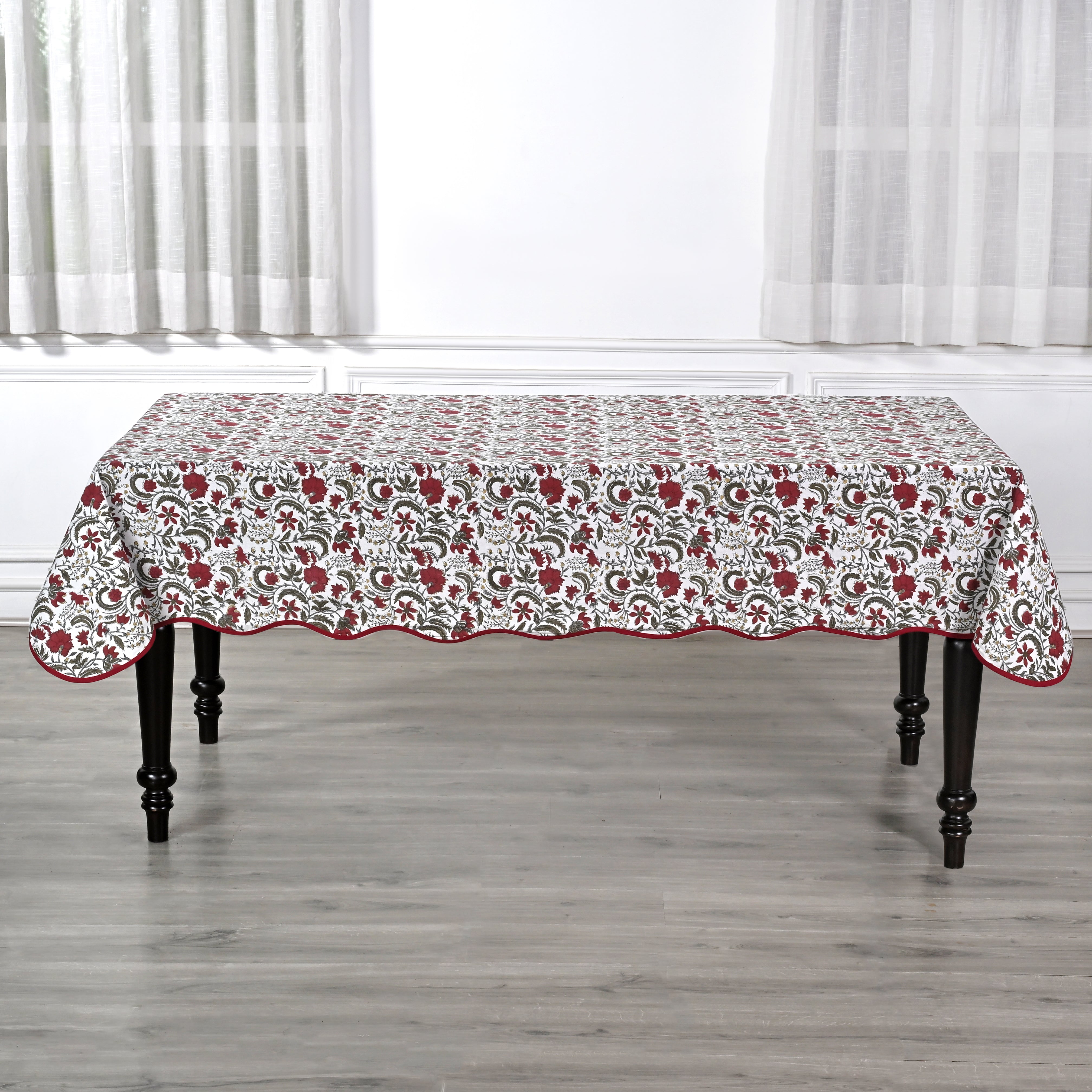Piping Rectangle Tablecloth - Prune Red Ridhi Block Print