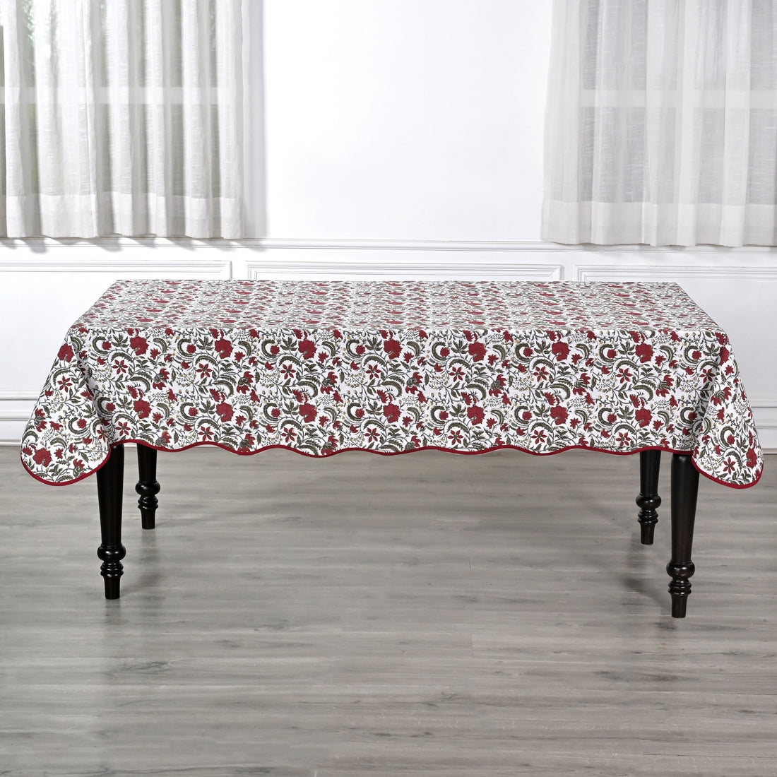 Prune Red Piping Square & Rectangle Tablecloth Ridhi Block Print