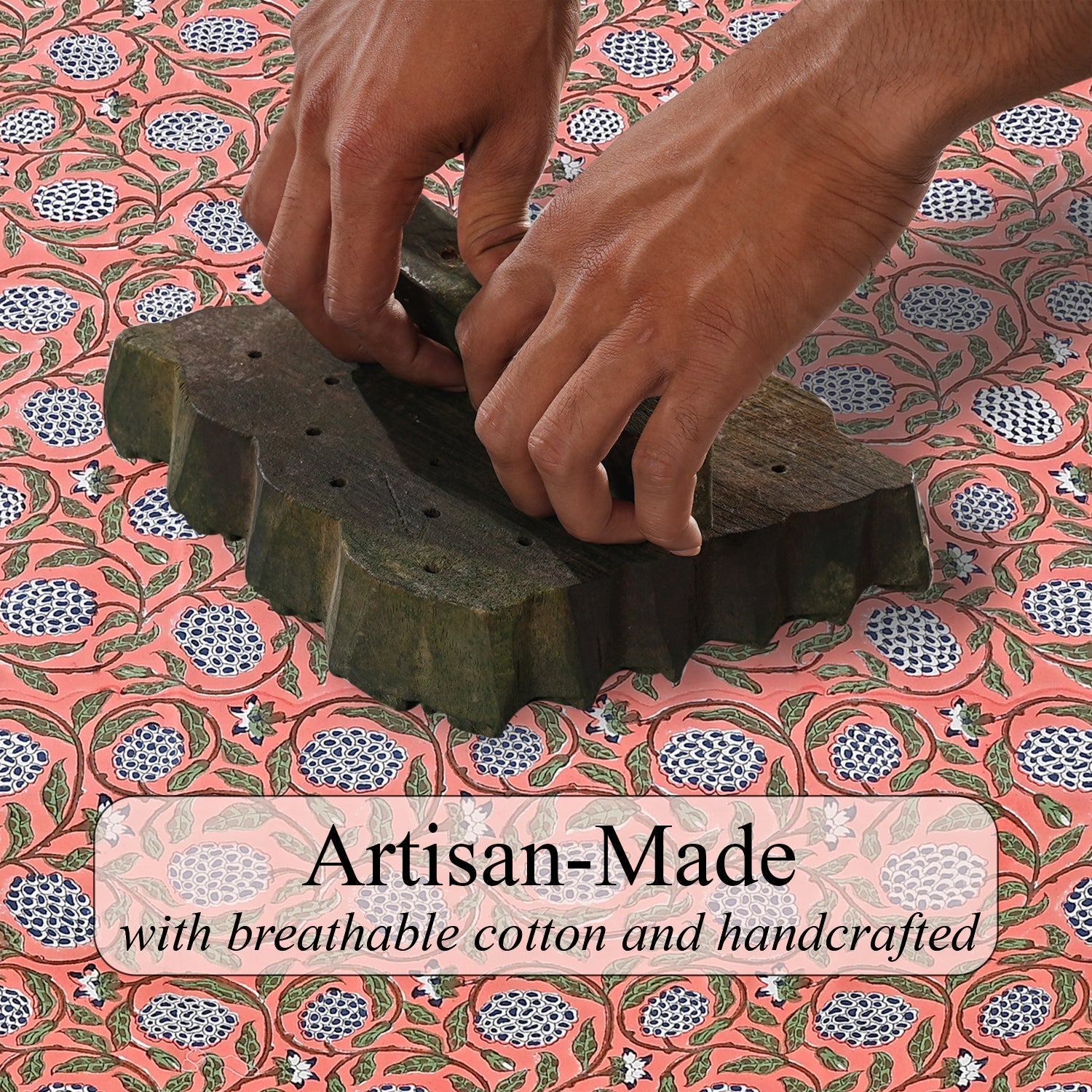 Dark Salmon Pink Square & Rectangle Tablecloth Ridhi Block Print