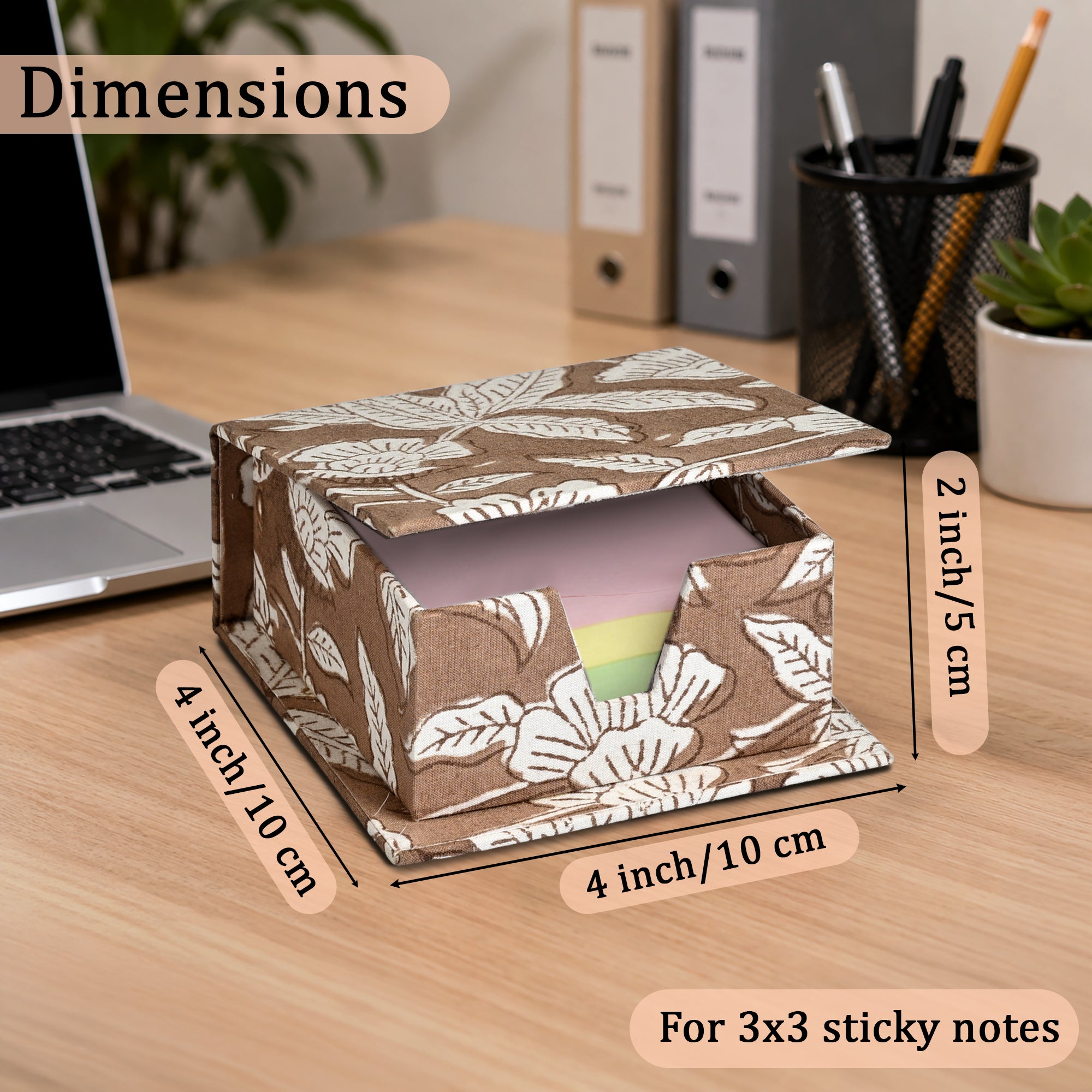 Block Print Cotton Sticky Note Holder - Oak Brown RIDHI