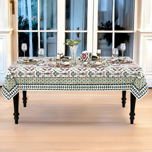 Evergreen Ikat & Red Square & Rectangle Tablecloth Ridhi Block Print