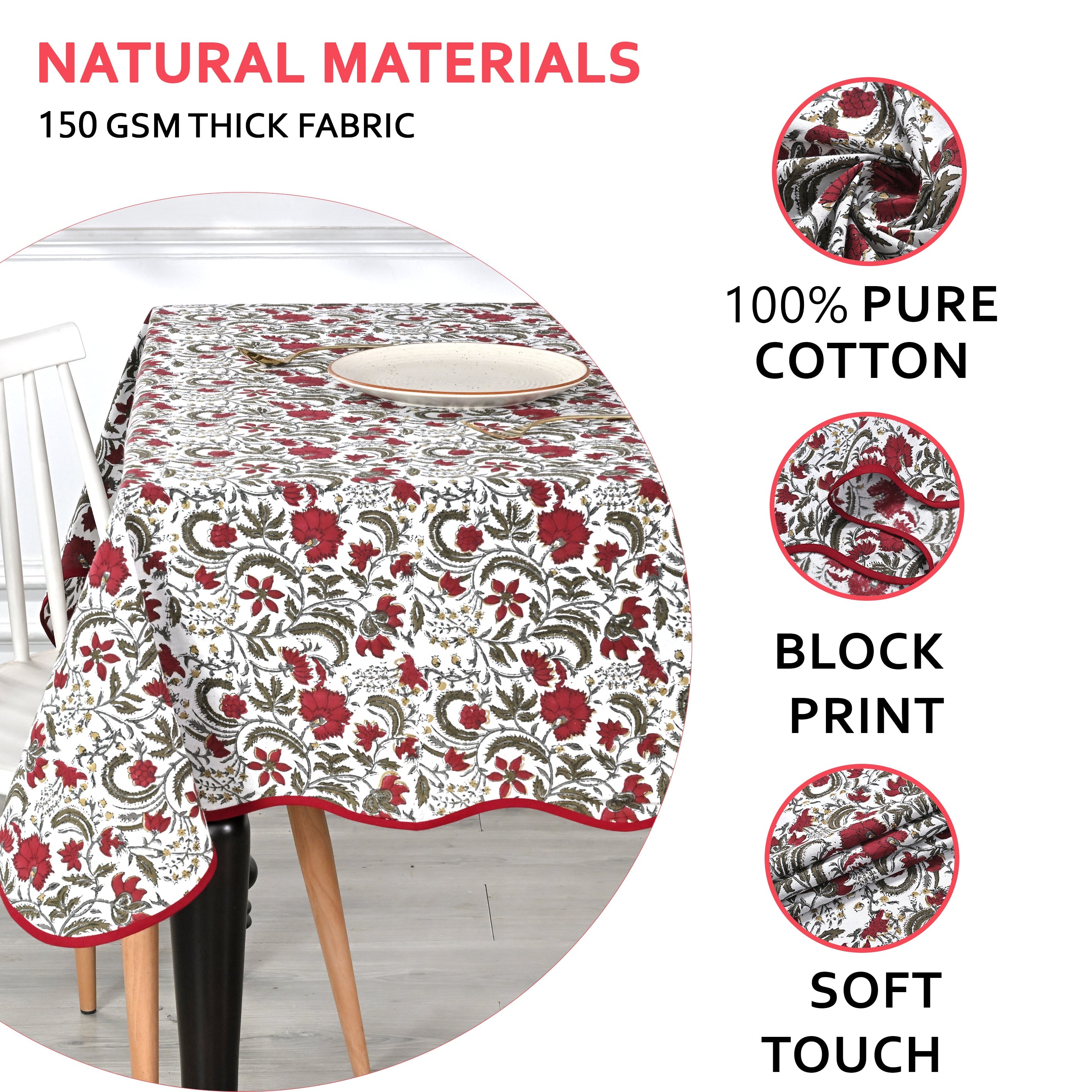 Piping Rectangle Tablecloth - Prune Red Ridhi Block Print