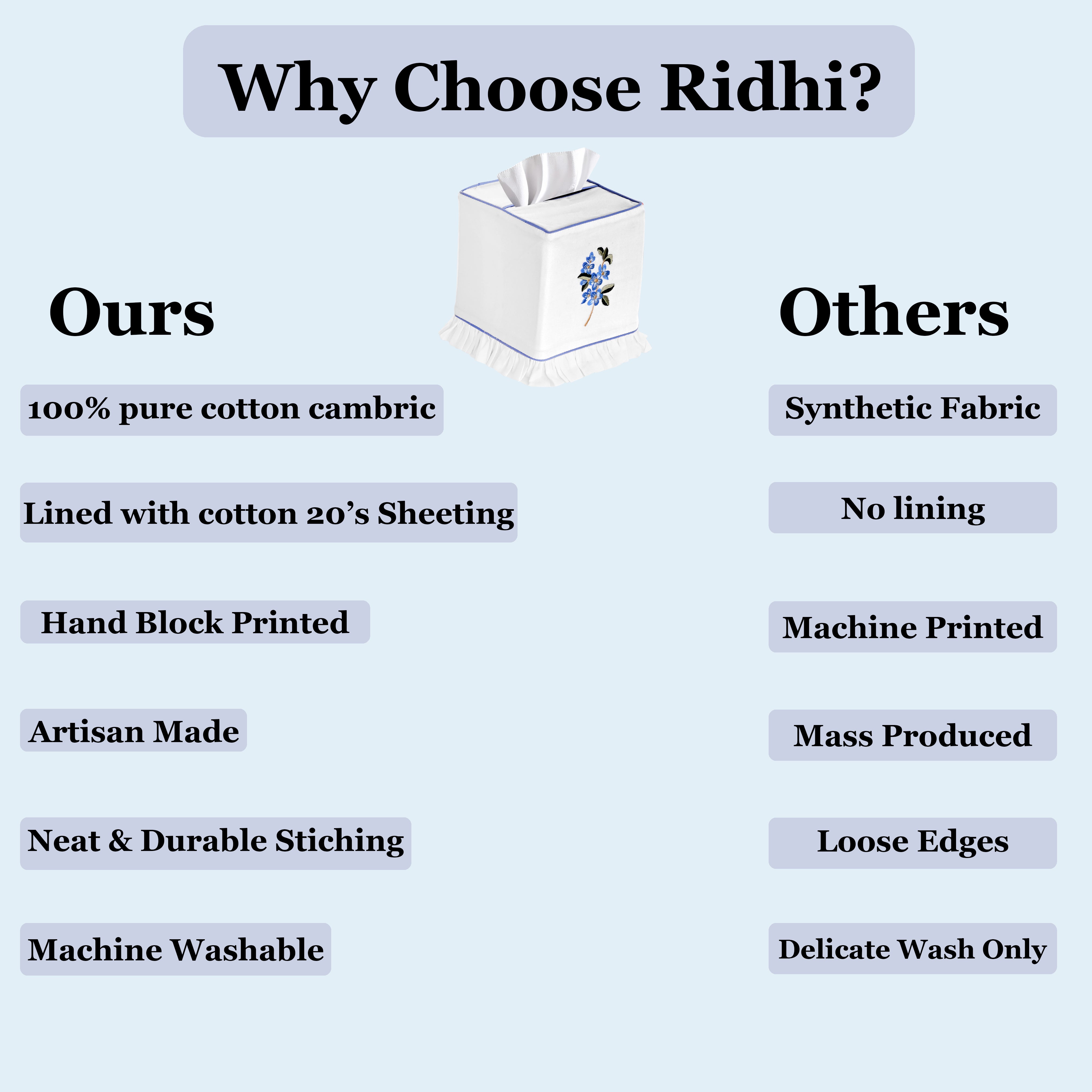 Comparison chart highlighting features of 'Ours' and 'Others' products on a light blue background.