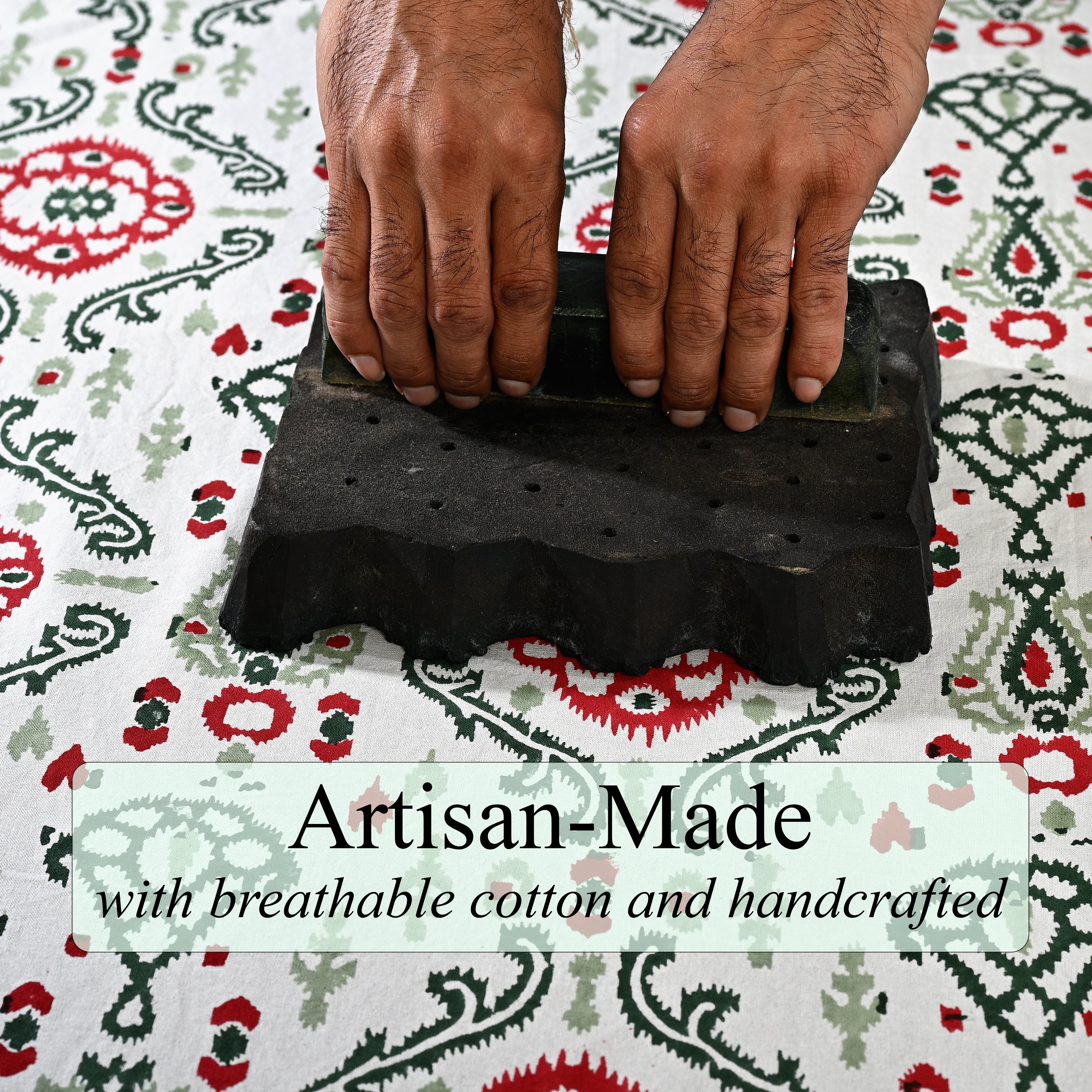 Evergreen Ikat & Red Square & Rectangle Tablecloth Ridhi Block Print