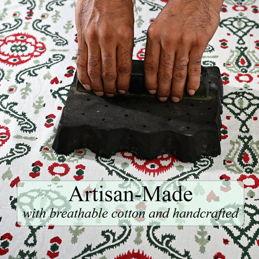 Evergreen Ikat & Red Square & Rectangle Tablecloth Ridhi Block Print