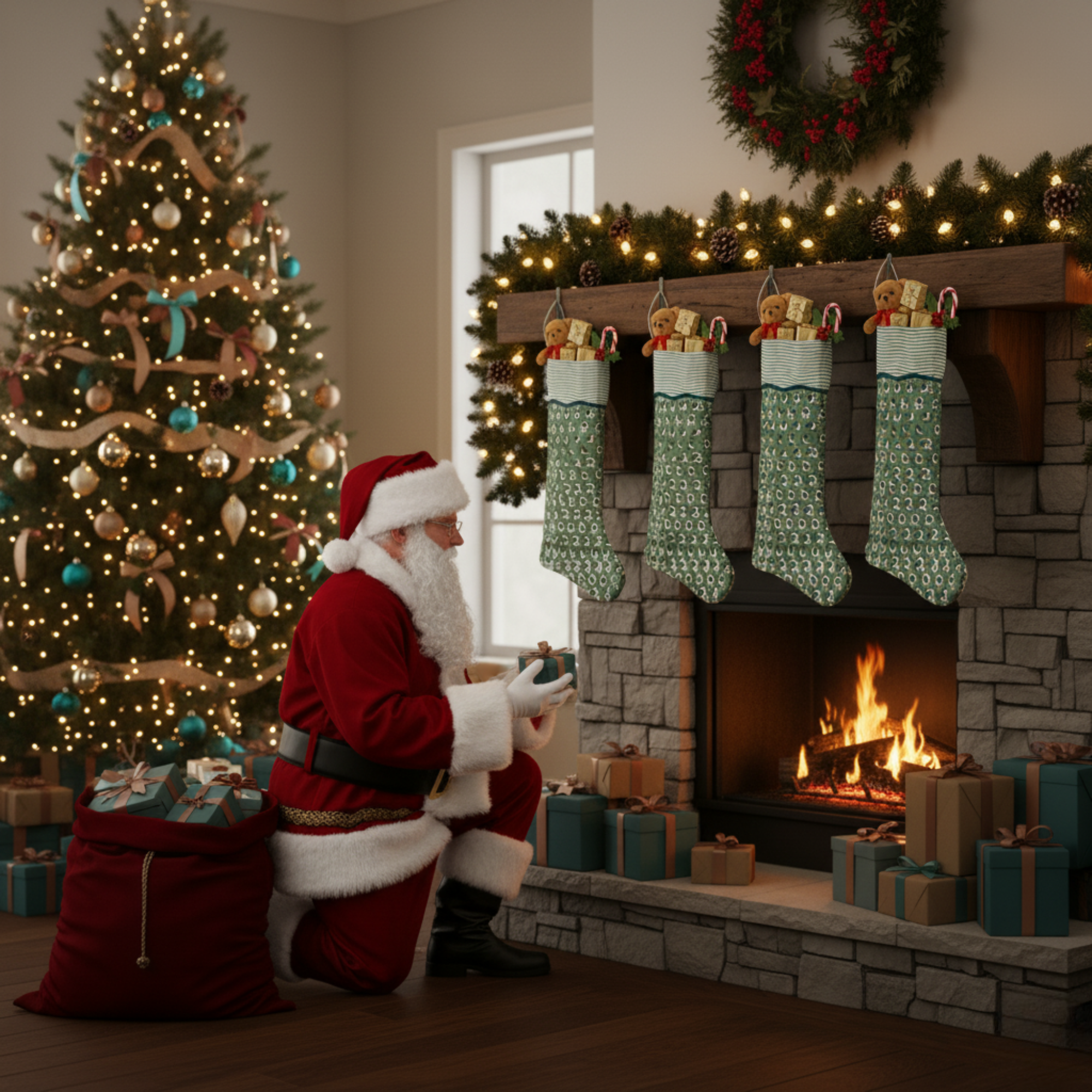 Basil Green Christmas Stockings