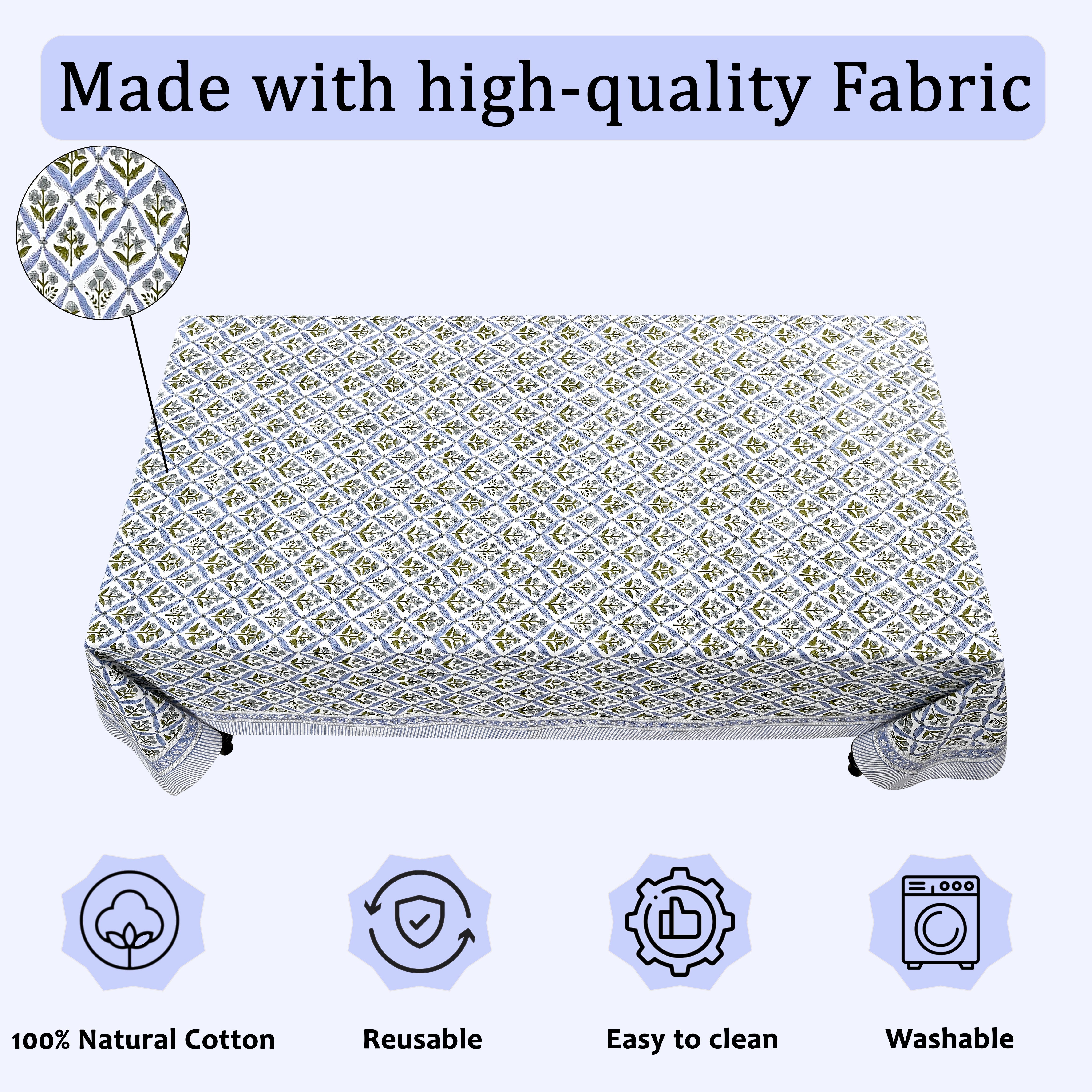 Light Steel Blue Square & Rectangle Tablecloths Ridhi Block Print