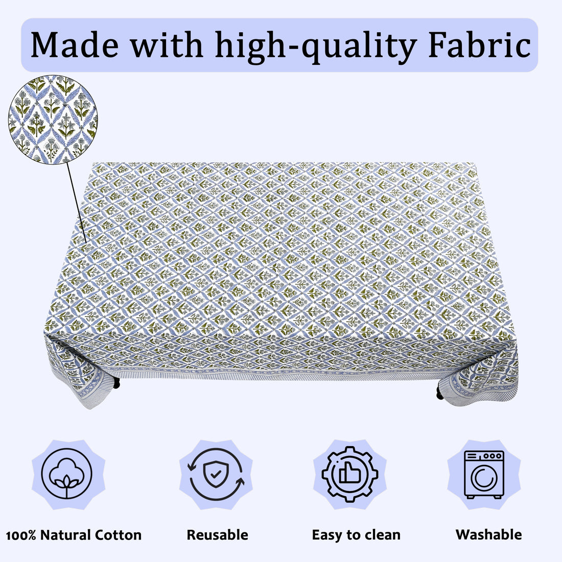 Light Steel Blue Square & Rectangle Tablecloths Ridhi Block Print