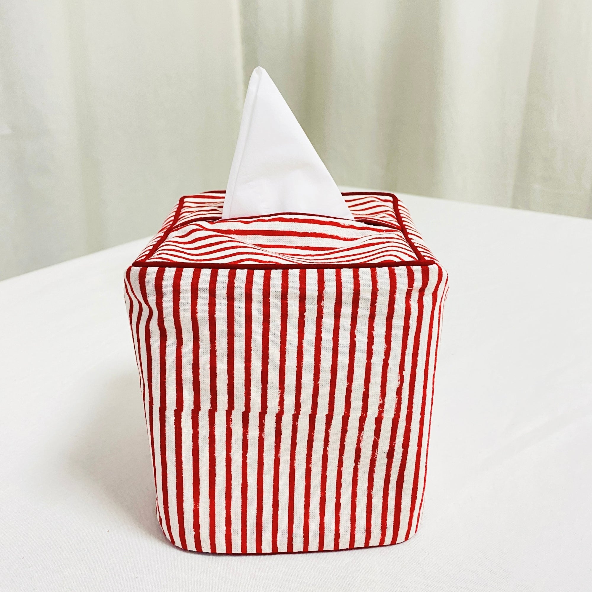 Red Striped Tissue Box Cover Ridhi Block Print