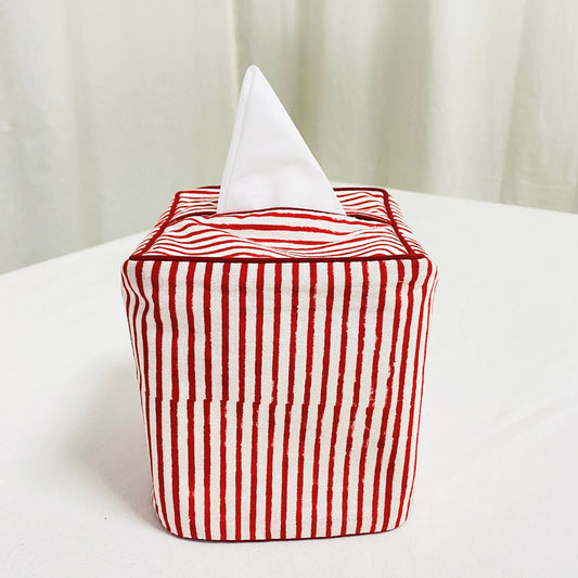 Red Striped Tissue Box Cover Ridhi Block Print