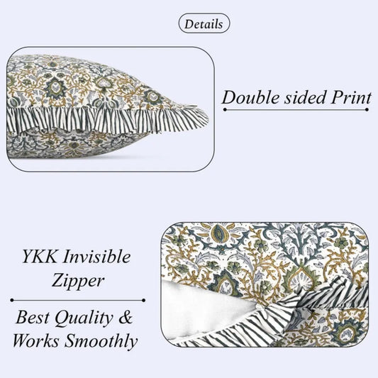 Indigo Floral Ruffle Pillow Cover Ridhi Block Print
