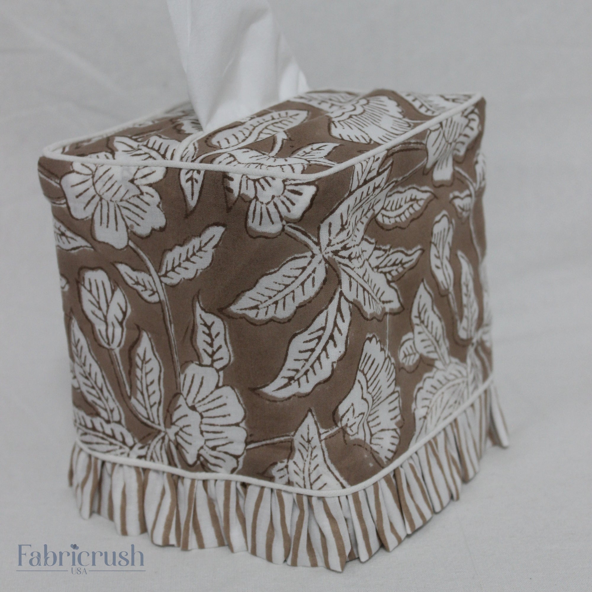 Block Print Ruffle Tissue Box Cover - Oak Brown RIDHI
