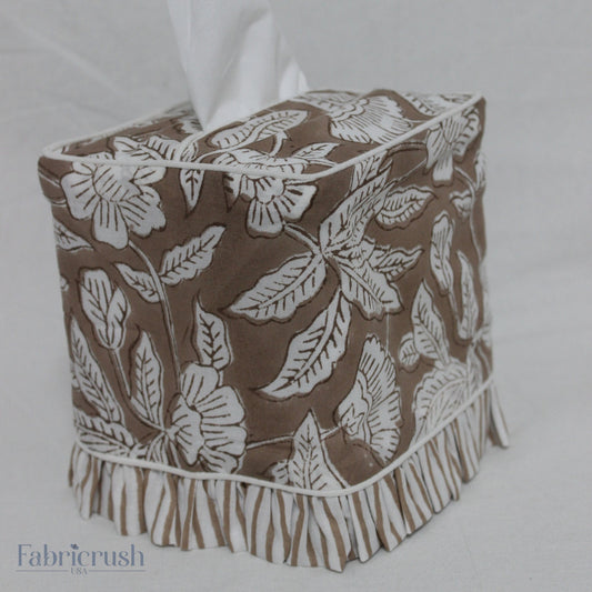 Block Print Ruffle Tissue Box Cover - Oak Brown RIDHI