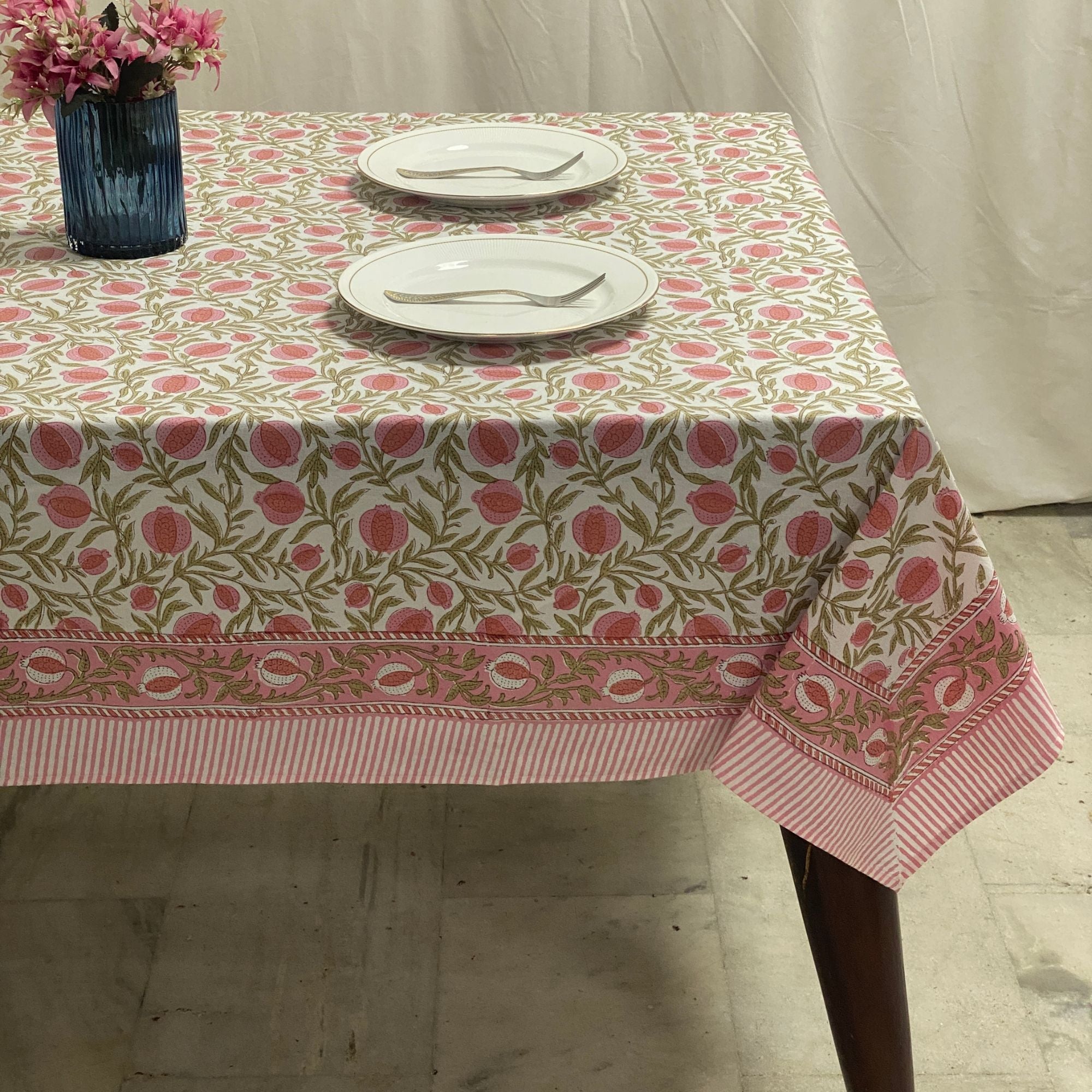 Blush Pink Pomegranate Square Tablecloth Ridhi Block Print