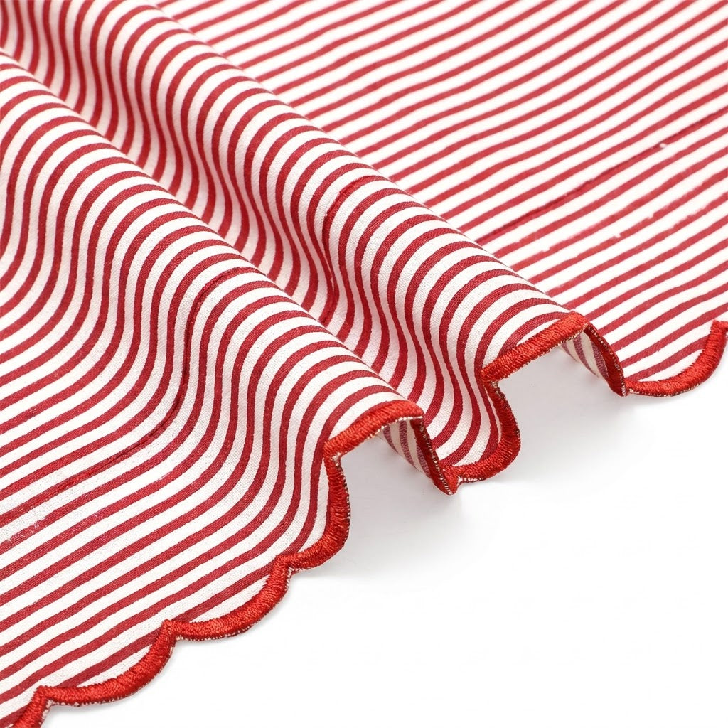 Ruby Red Stripe Embroidery Napkins Ridhi Block Print