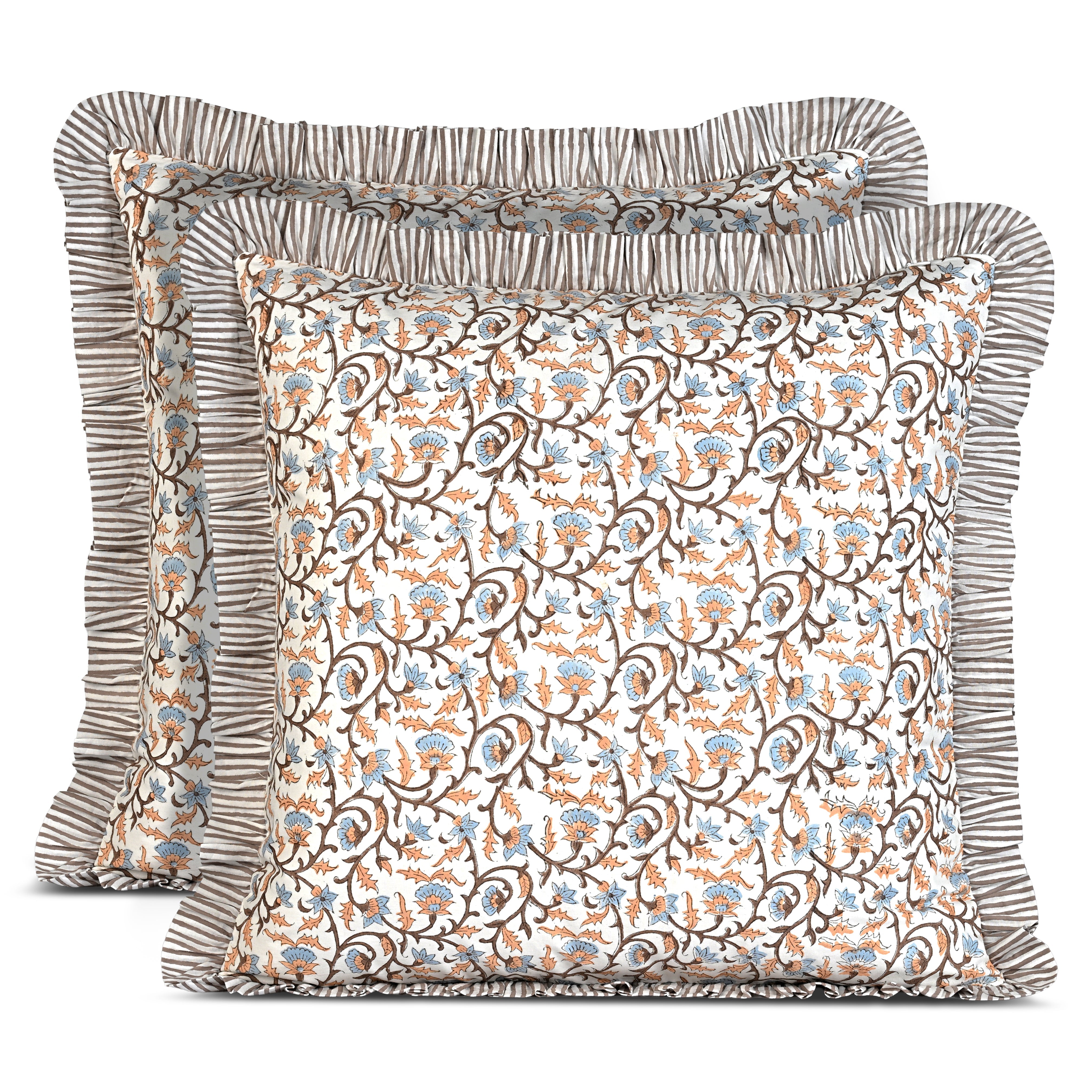 Brown Meadow Vine Ruffle Pillow Cover RIDHI