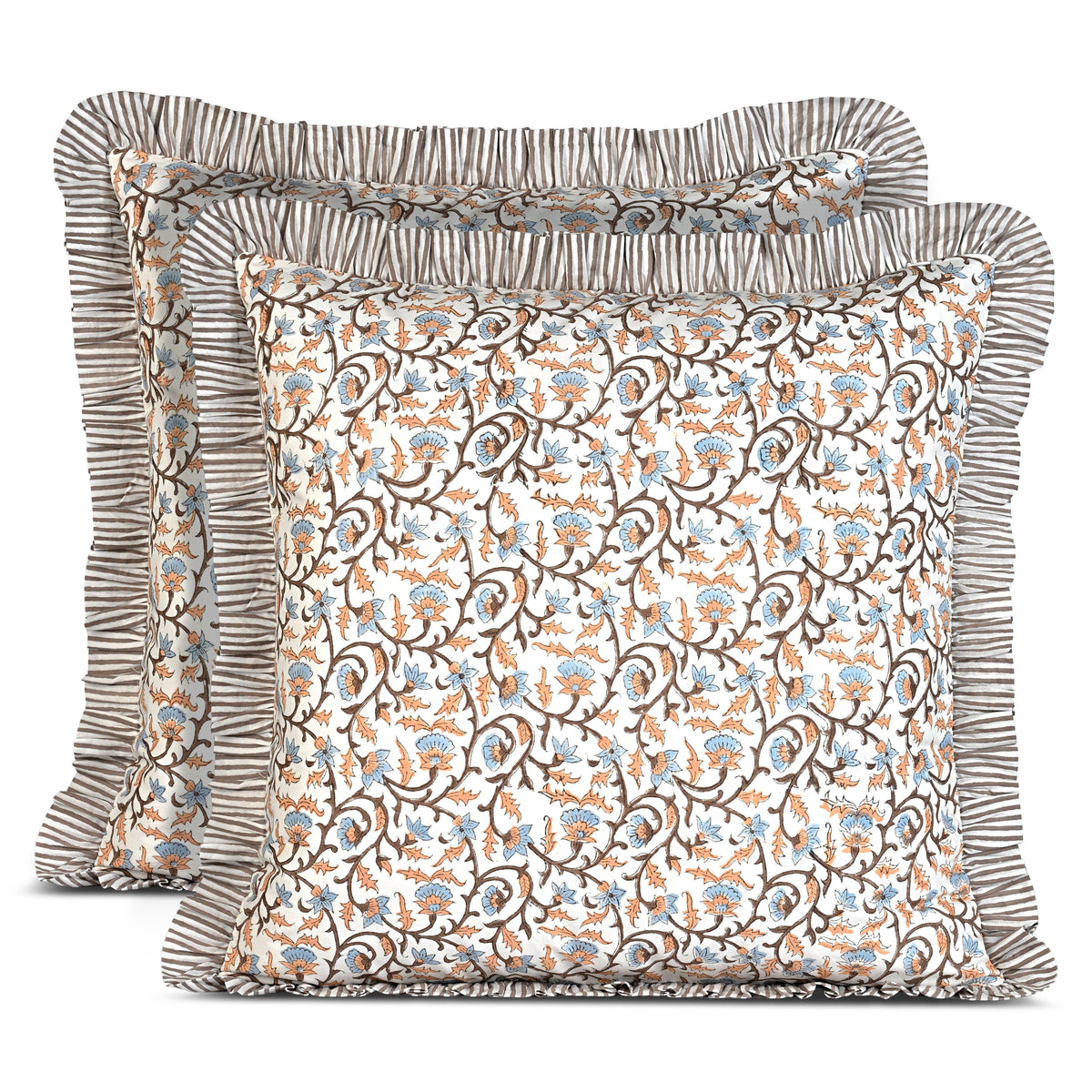 Brown Meadow Vine Ruffle Pillow Cover