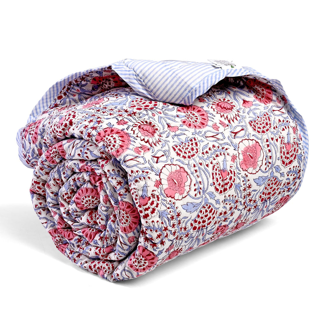 Pigeon Blue & Flamingo Pink Quilt Ridhi Block Print