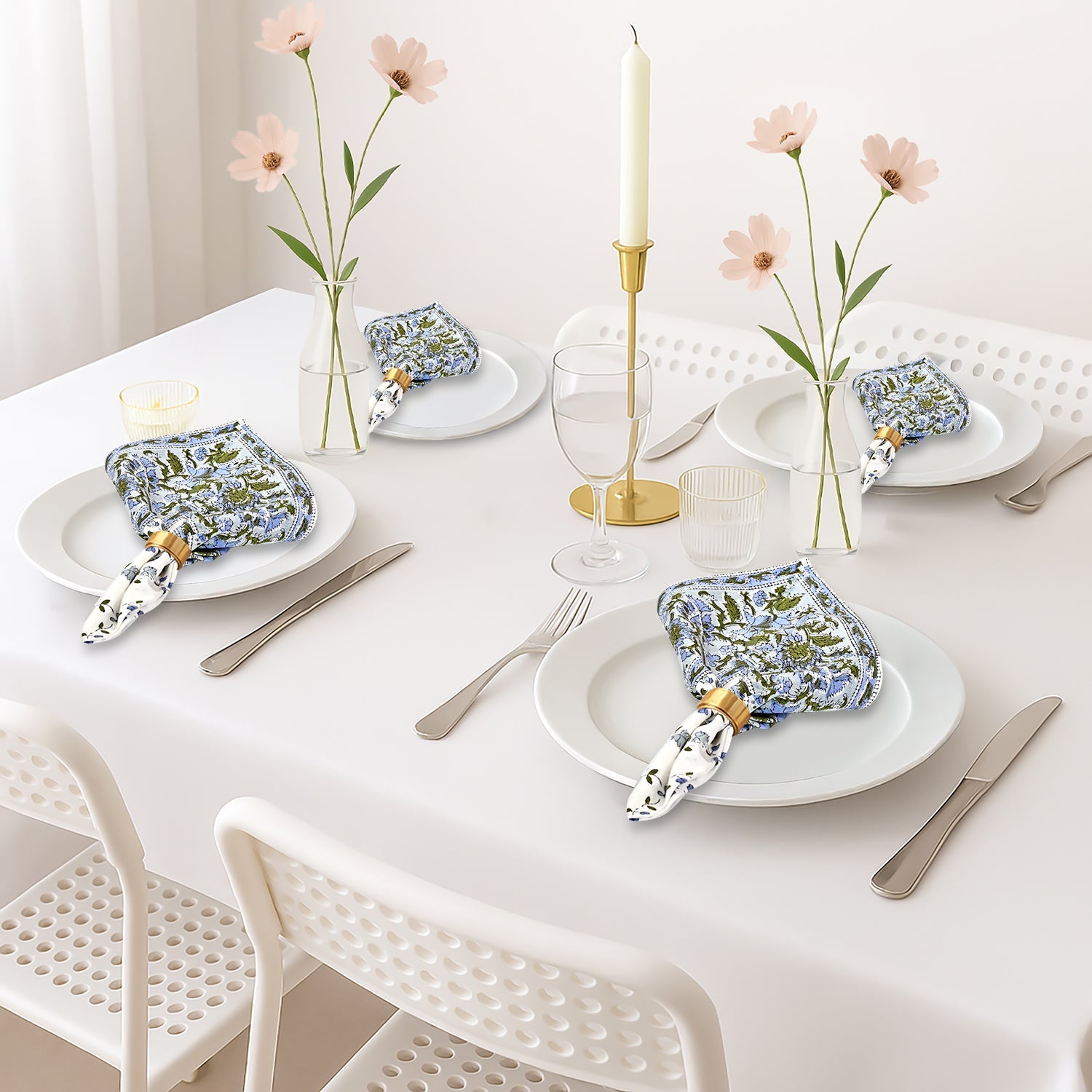 Powder Blue Border Napkins Ridhi Block Print