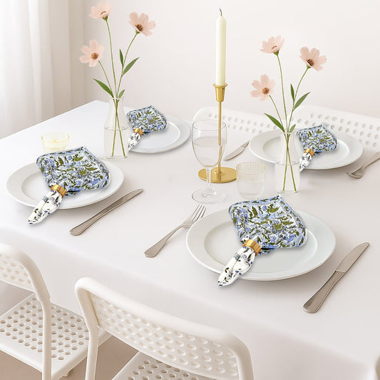 Powder Blue Border Napkins Ridhi Block Print
