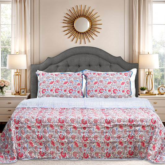 Pigeon Blue & Flamingo Pink Quilt Ridhi Block Print