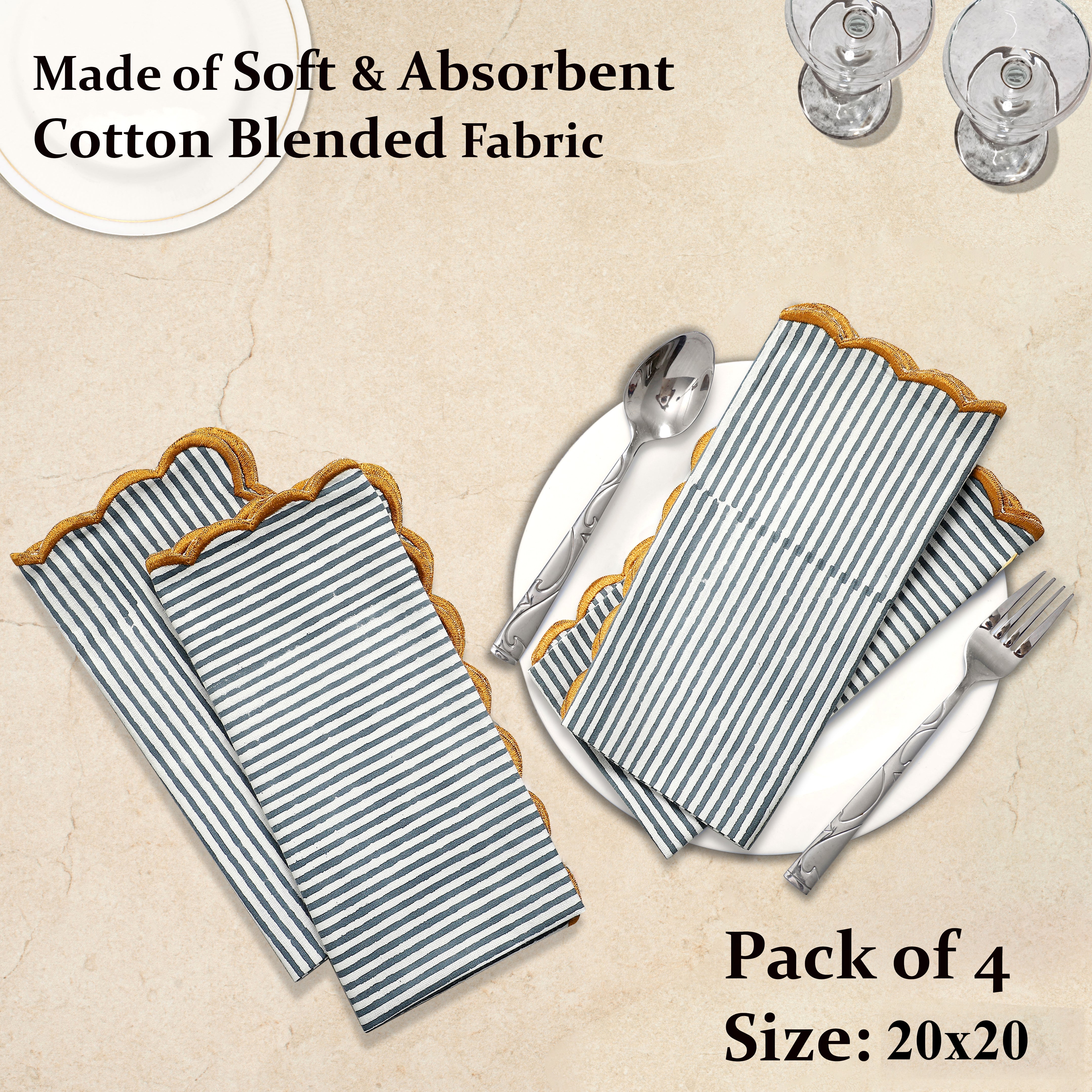 Green Striped Embroidery Napkins Ridhi Block Print