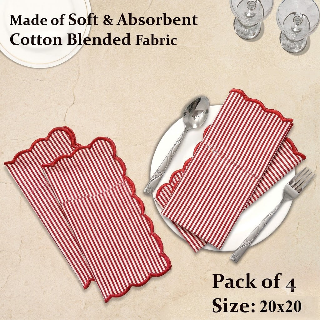 Ruby Red Stripe Embroidery Napkins Ridhi Block Print