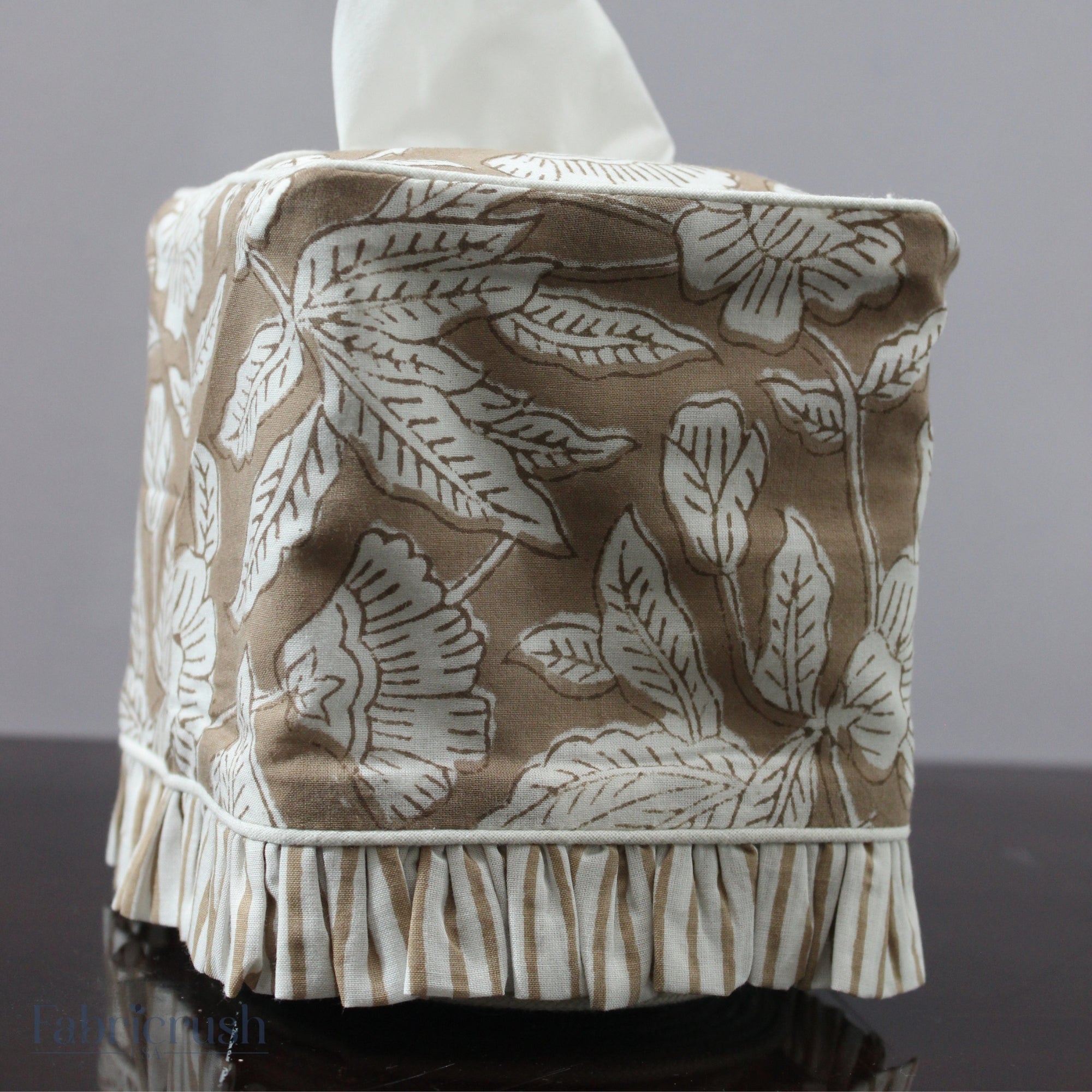 Block Print Ruffle Tissue Box Cover - Oak Brown RIDHI