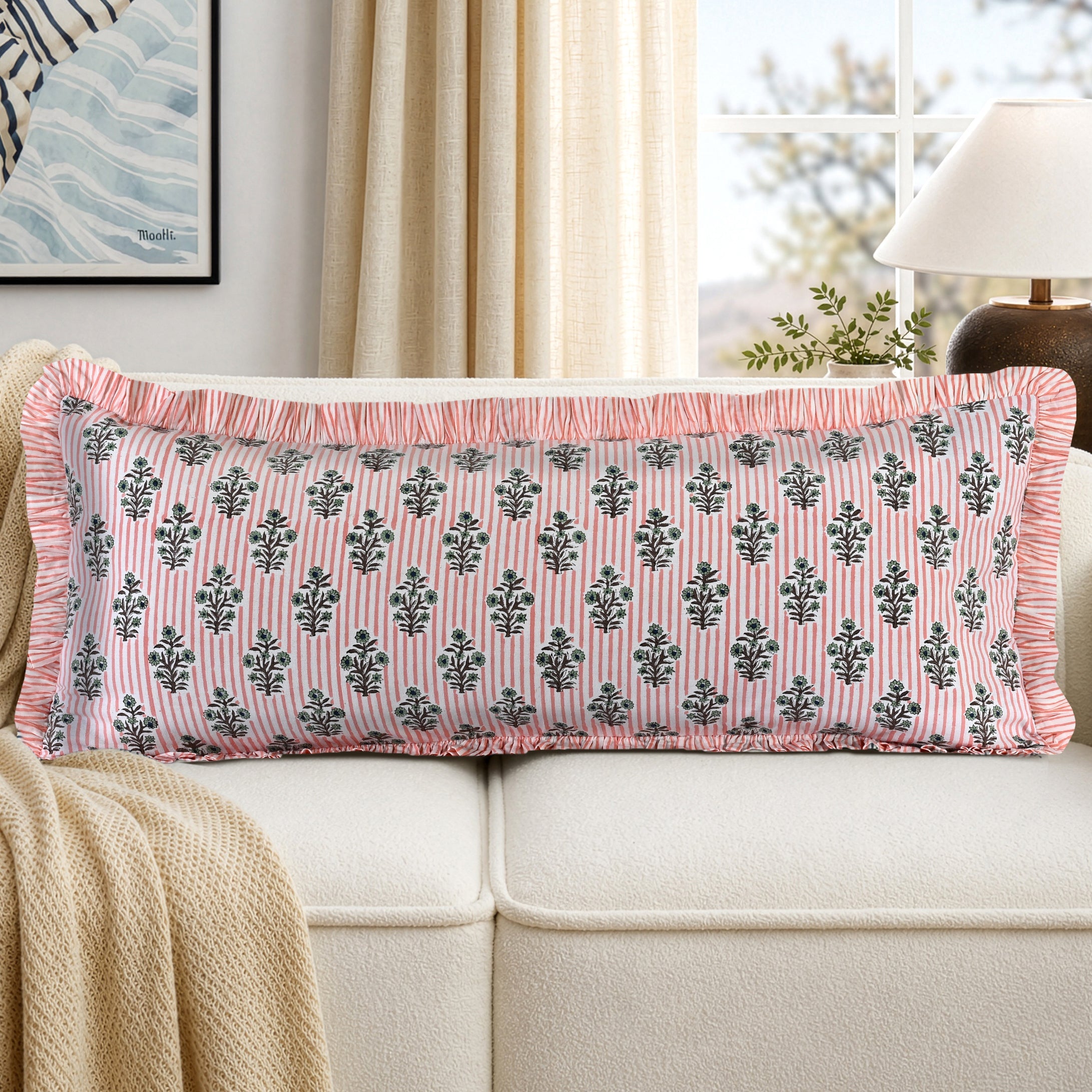 Salmon Blossom Ruffle Pillow Cover RIDHI