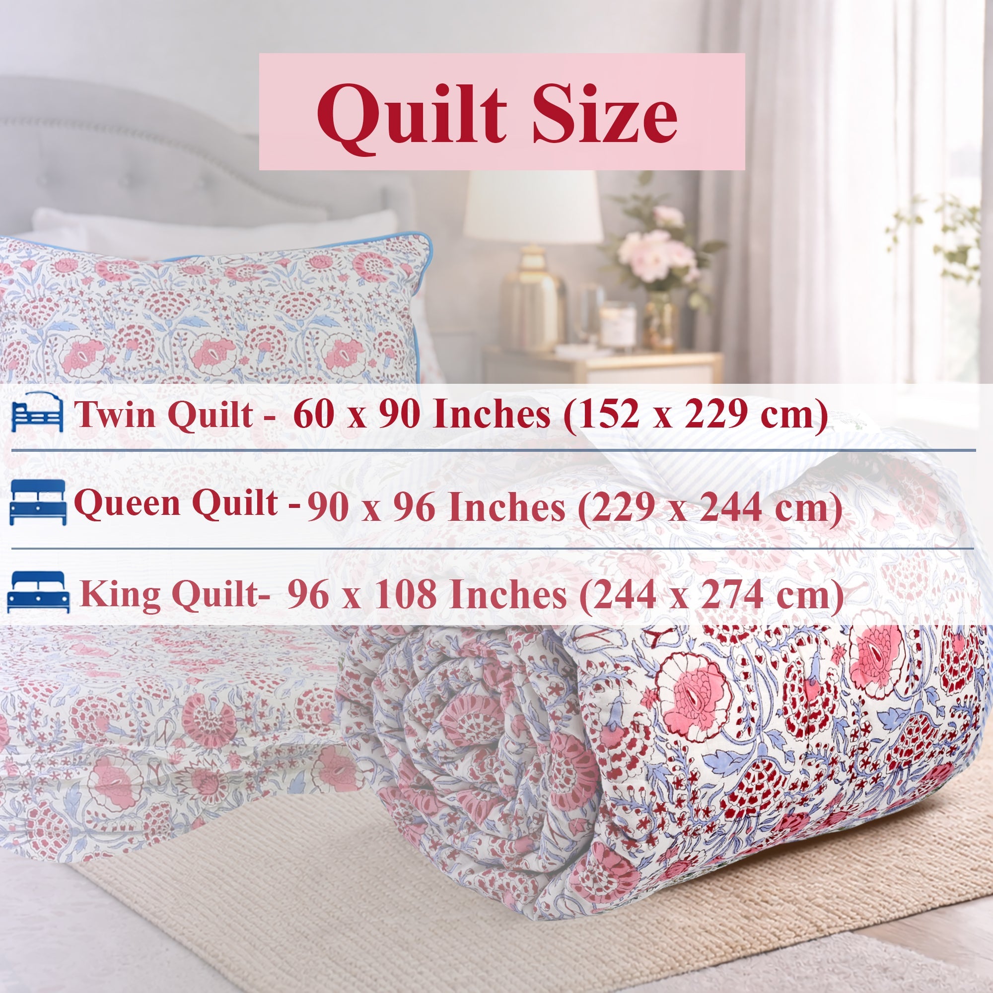 Pigeon Blue & Flamingo Pink Quilt Ridhi Block Print